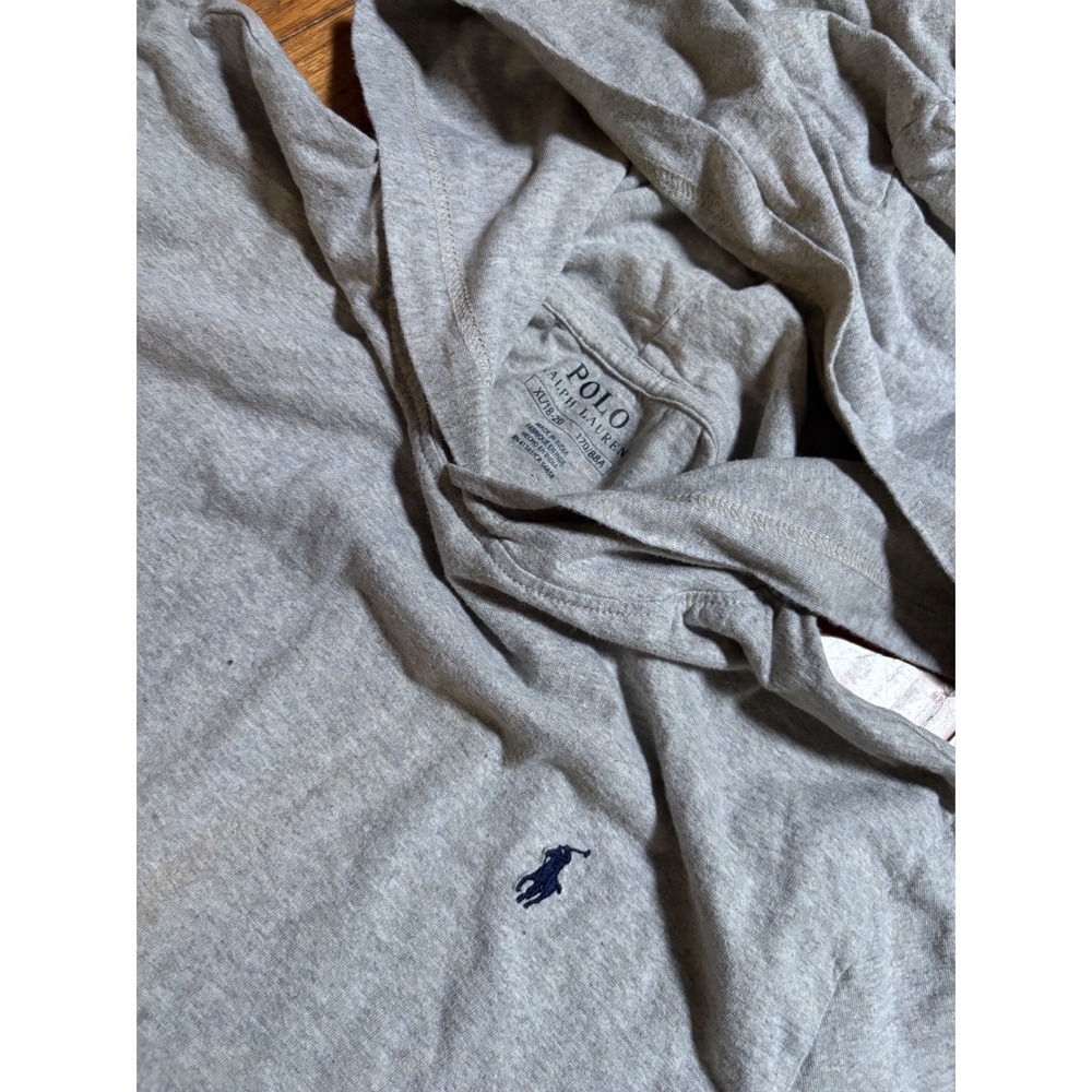 Polo Ralph Lauren Boys XL 18-20 Gray Long Sleeve Hooded T-Shirt Pony Logo Tee - Picture 2 of 3